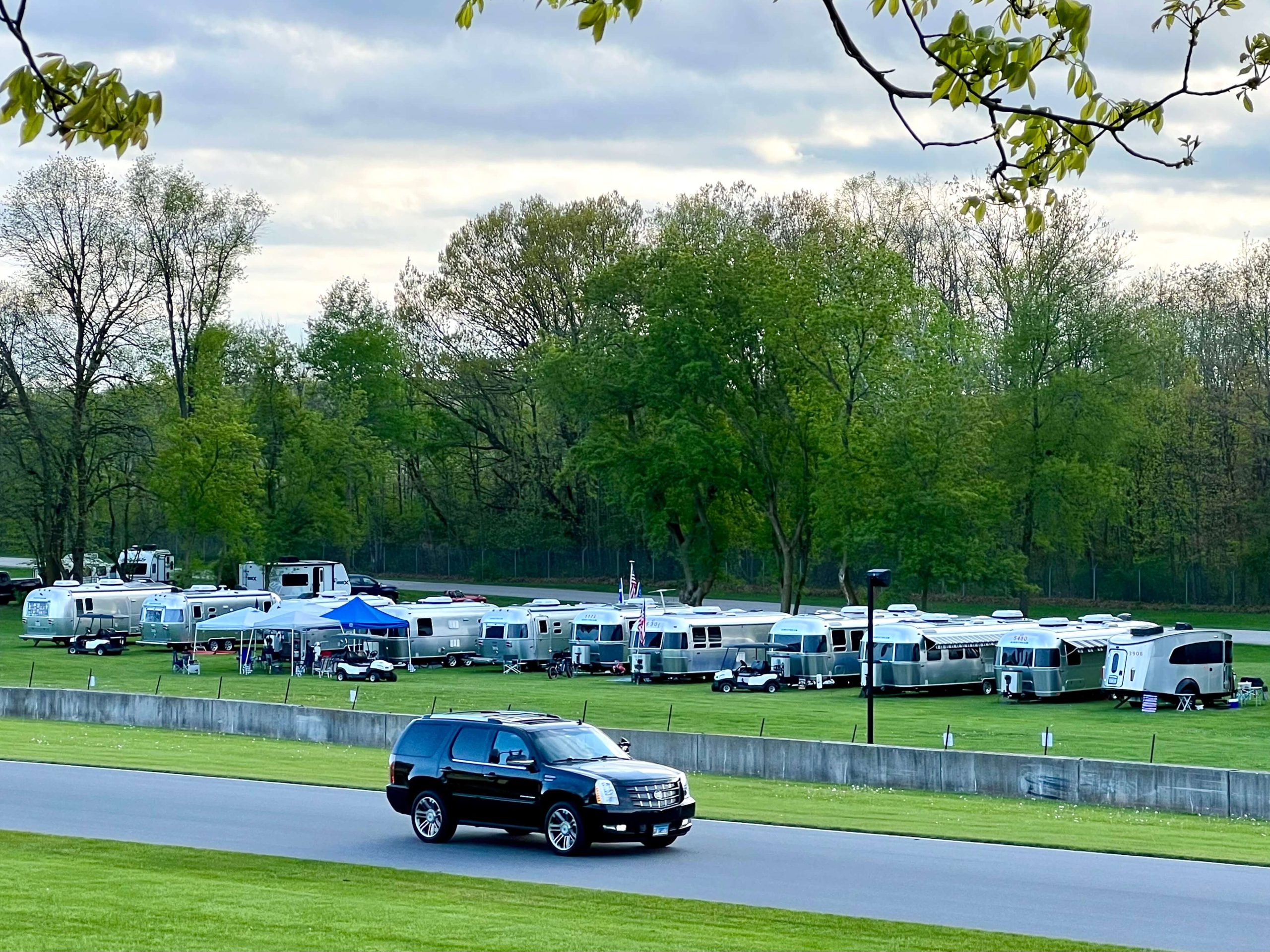 Airstream and rigs near Road America, May 2025.